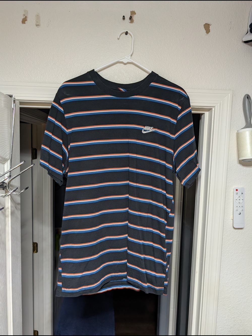 Nike Black Short-Sleeve Tee with Blue and Orange Stripes